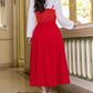 2 Pieces Sweetheart Neck Pearl Decor Spaghetti Strap Crop Top and Casual A Line Long Skirt Set