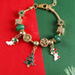 Green Christmas Pendant Adjustable Plated Beaded Bracelet