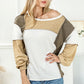 Khaki Exposed Seam Color Block Patchwork Top