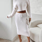 Skew Neck Fuzzy Knit Sweater & Skirt Set