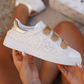 White Leopard Color Block Velcro Straps PU Leather Sneakers