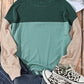 Green Color Block Long Sleeve Ribbed Loose Top