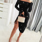 Rhinestone Bowknot Pattern Off Shoulder Bodycon Dress Side Drawstring Asymmetrical Midi Dress