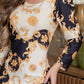 Baroque Print Crewneck Gigot Sleeve Bodycon Dress Slim Fit Mini Dress