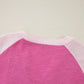 Bright Pink Textured Colorblock 3/4 Sleeve Oversize Top