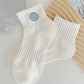 Light Blue Cute Smile Face Embroidered Cotton Socks