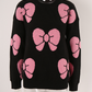 Black Valentine Bowknot Knitted Round Neck Fashion Sweater