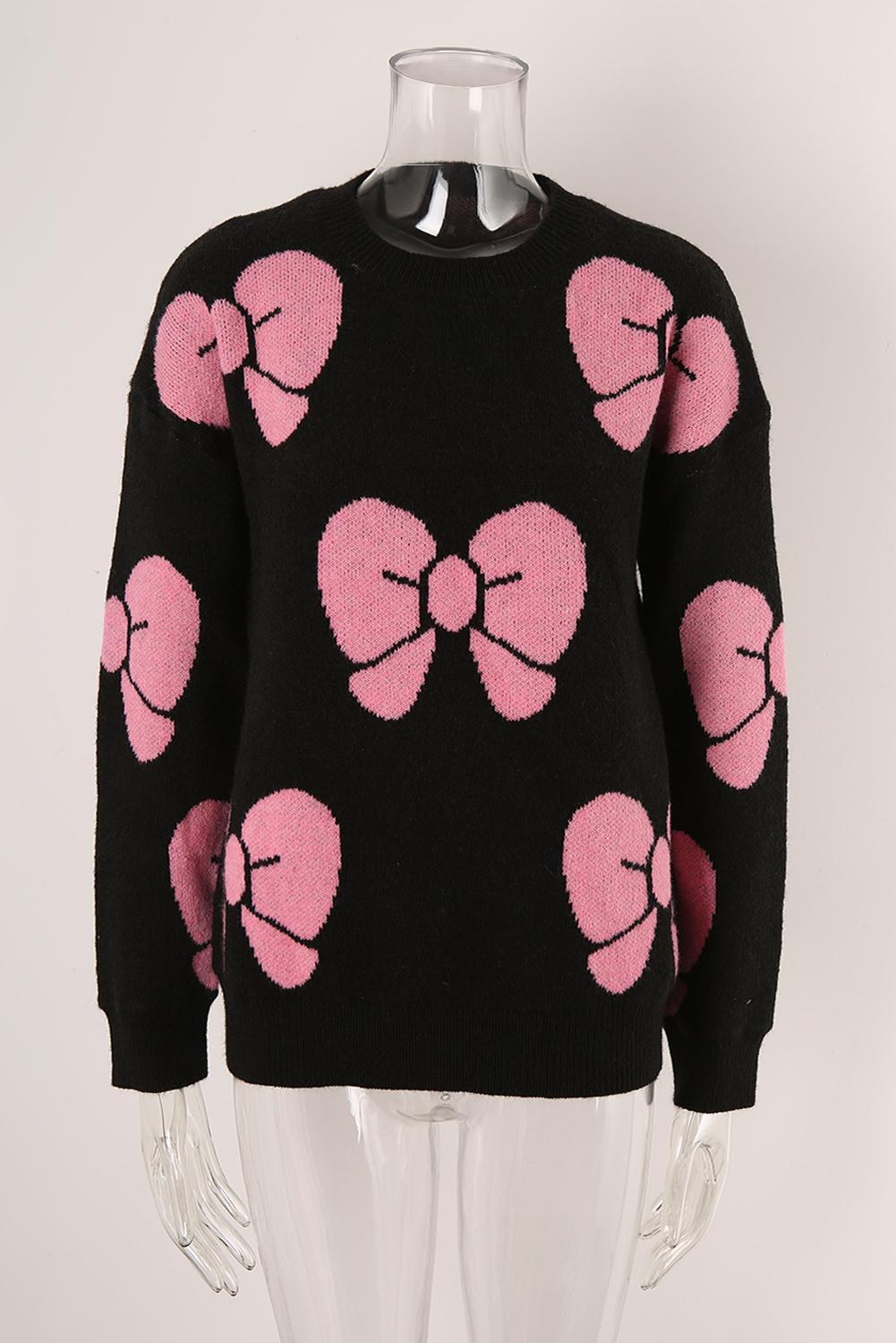 Black Valentine Bowknot Knitted Round Neck Fashion Sweater