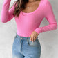 Long Sleeve U Neck Skinny Ribbed Top