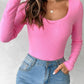 Long Sleeve U Neck Skinny Ribbed Top