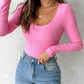 Long Sleeve U Neck Skinny Ribbed Top