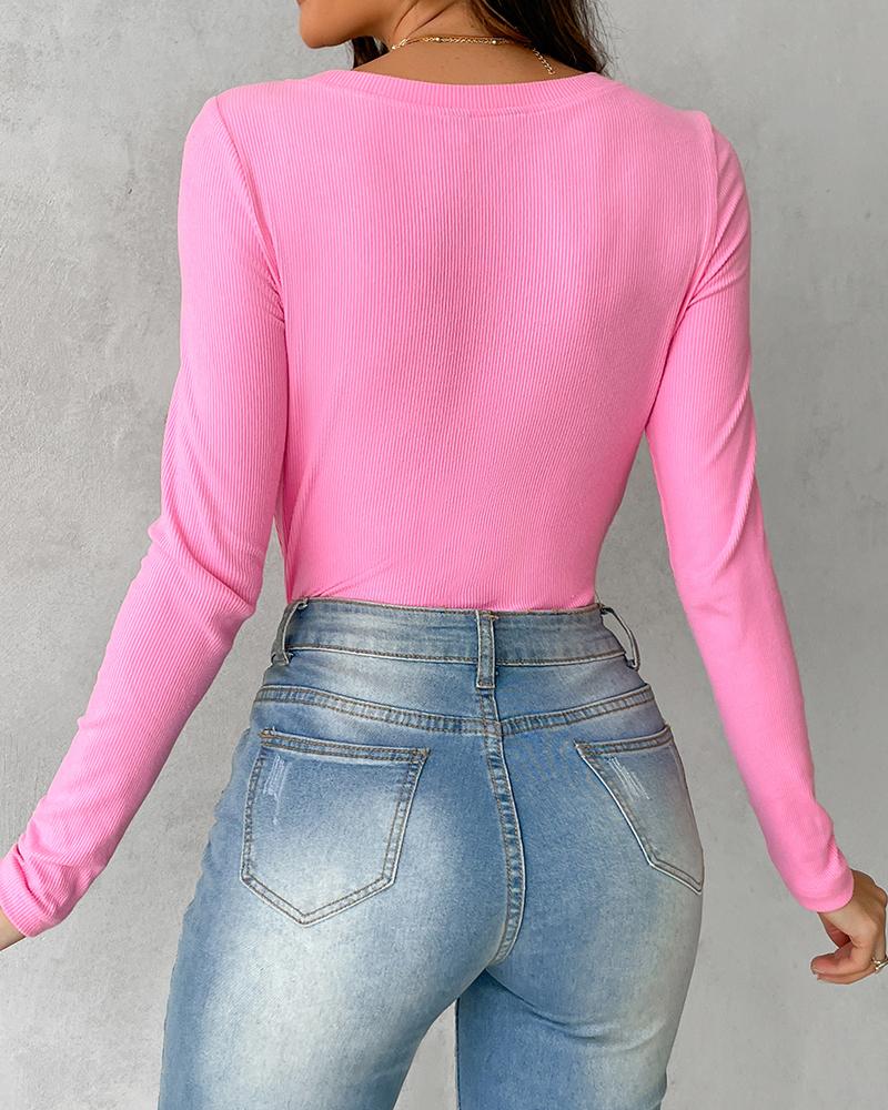 Long Sleeve U Neck Skinny Ribbed Top