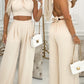 2 Pieces Summer Outfits Halter Sleeveless Backless Tied Detail Top and Casual Ruched Wide Leg Pants Set