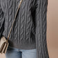 Medium Grey Color Contrast Ribbed Edge Cable Knit V Neck Sweater