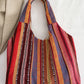 Fiery Red Multiple Ethnic Stripes Print Canvas Tote Bag