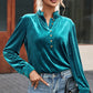 Green Frilled Neck Buttoned Front Velvet Top