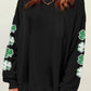 Black Sequin Clover Patched Drop Shoulder Sweatshirt