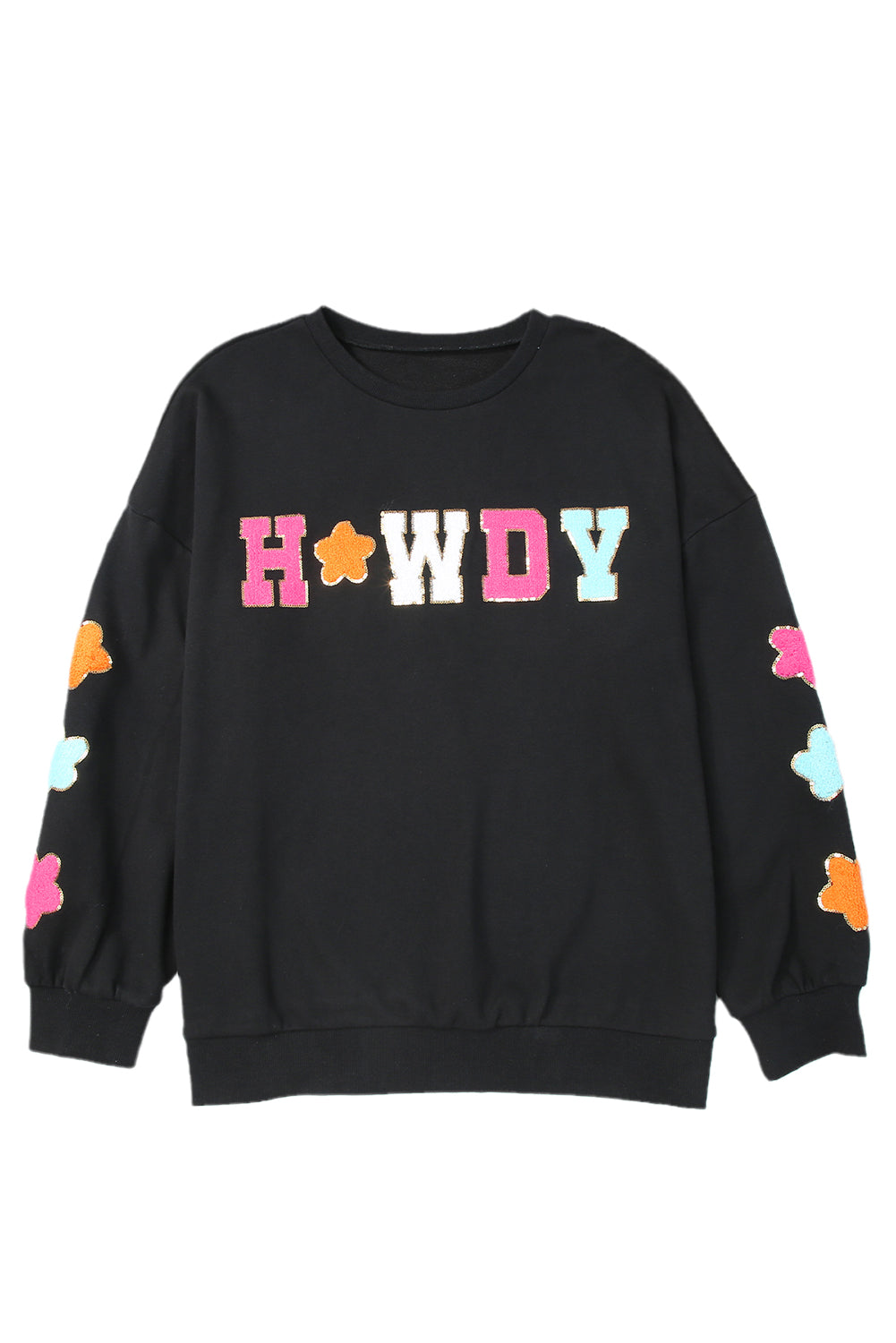 Black Glitter Howdy Patch Graphic Casual Sweatshirt