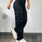 Pocket Design Button Front Cargo Pants Casual High Waisted Cuffed Pants