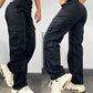 Pocket Design Button Front Cargo Pants Casual High Waisted Cuffed Pants