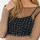 Black Pearl and Rhinestone Detail Sheer Mesh Top