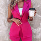 Notched Collar Sleeveless Blazer Coat & Shorts Set