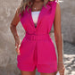 Notched Collar Sleeveless Blazer Coat & Shorts Set