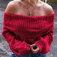 Racing Red Off-the-shoulder Knit Sweater