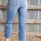 Beau Blue Mineral Wash Raw Hem High Waist Flared Jeans