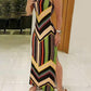 Colorful Striped Print Side Slit Maxi Dress