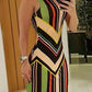 Colorful Striped Print Side Slit Maxi Dress