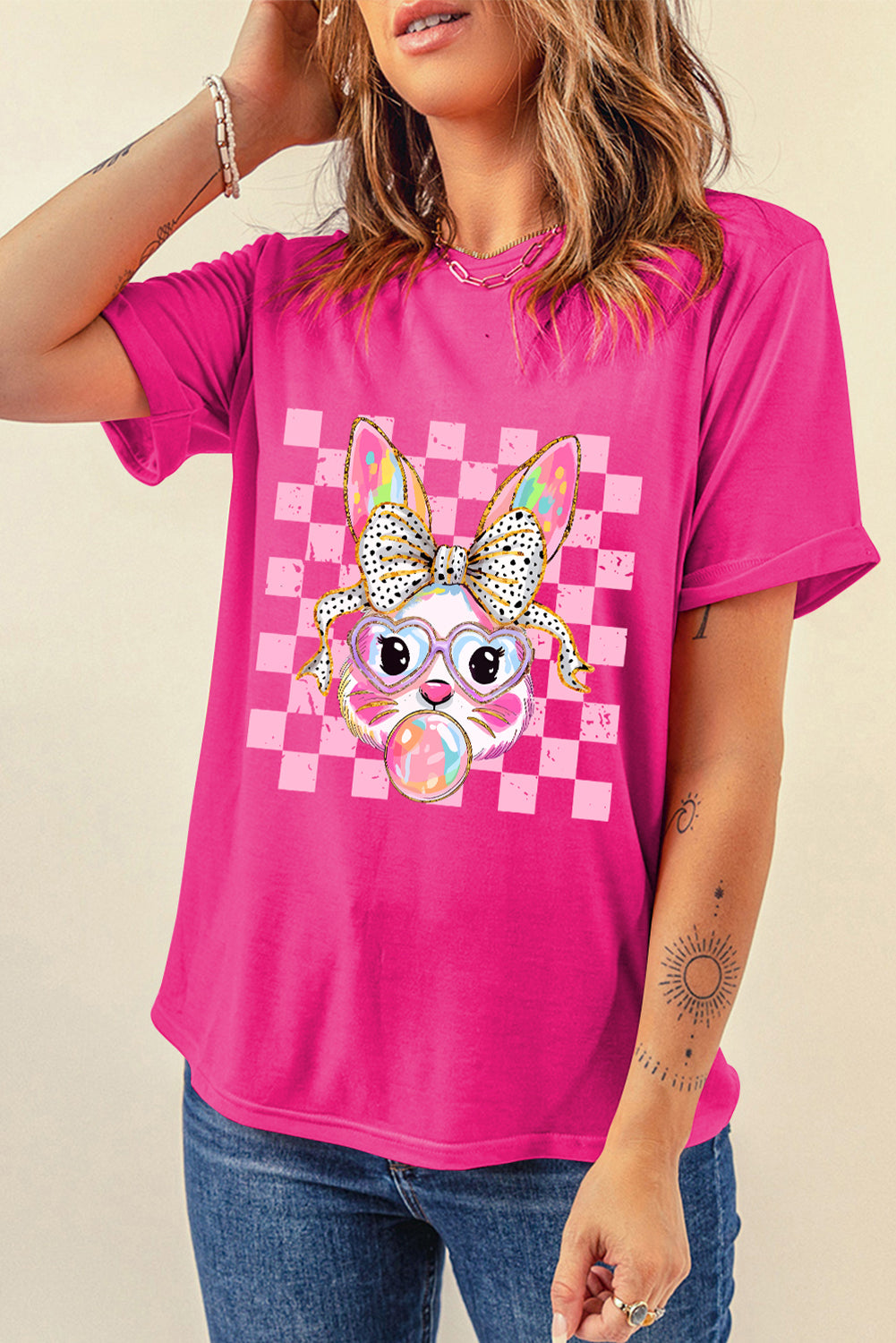 Rose Red Plaid Bubble Gum Rabbit Graphic Eater T Shirt