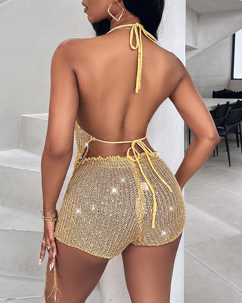 Backless Tassel Design Top & Shorts Set