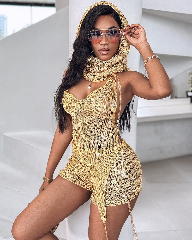 Backless Tassel Design Top & Shorts Set