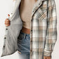 Gray Plaid Pattern Sherpa Lined Hooded Shacket