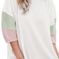 White Color Block Ribbed Knit Quarter Sleeve Top