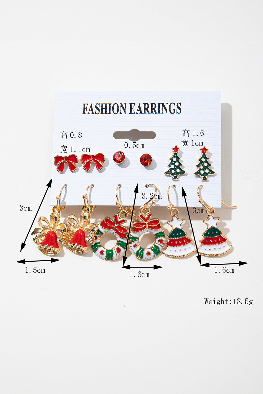 Racing Red 6 Pairs/Set Christmas Tree Wreath Bell Bow Knot Earring Set