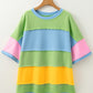 Light Blue Color Block Exposed Seam Patchwork Plus Size T Shirt