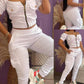 Off Shoulder Zipper Design Top & Cuffed Pants Set