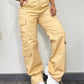 Pocket Design Button Front Cargo Pants Casual High Waisted Cuffed Pants