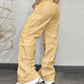 Pocket Design Button Front Cargo Pants Casual High Waisted Cuffed Pants