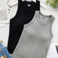 2 Piece Built in Bra Crewneck Tank Top Terry Towelling Lined Sleeveless Slim Fit Layering Shirt Tops