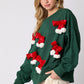 Blackish Green Christmas Bowknot Decor Crewneck Pullover Sweatshirt