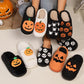 White Halloween Pumpkin Print Plush Slippers (Runs Small, Size Up)