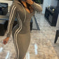 Colorblock Striped Print Long Sleeve Hooded Bodycon Dress Casual Drawstring Slim Fit Midi Dress