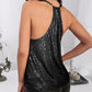 Halter Backless Contrast Binding Sequins Top