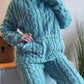 2PCS Jacquard Textured Stand Collar Zip Up Fuzzy Teddy Top & Pants Set