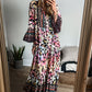 Pink Western Leopard Printed 3/4 Sleeve Buttoned Front Tiered Maxi Dress