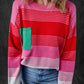 Rose Striped Knit Patch Pocket Drop Shoulder Sweater