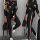 2 Piece Christmas Wine Glass Pattern Contrast Sequin Top Casual Pants Tracksuit Set